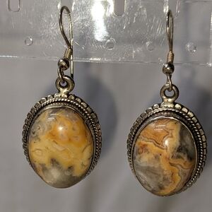 Crazy Lace Agate Sterling Silver Pierced Earrings, French Hook, Native Inspired